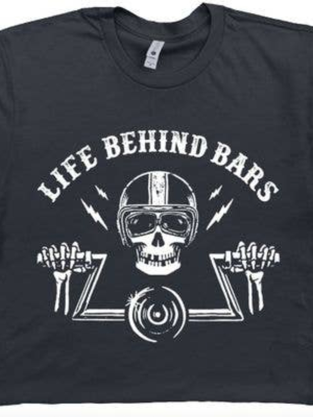 Life Behind Bars Skull Motorcycle Graphic T-Shirt - Black